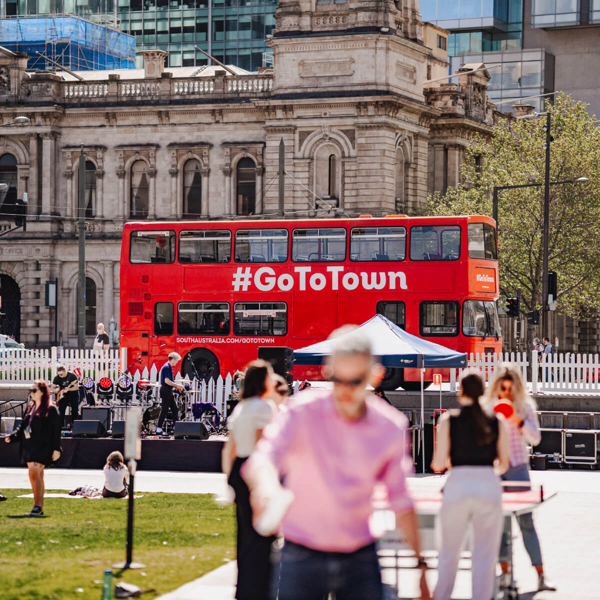 Red bus with Go To Town branding