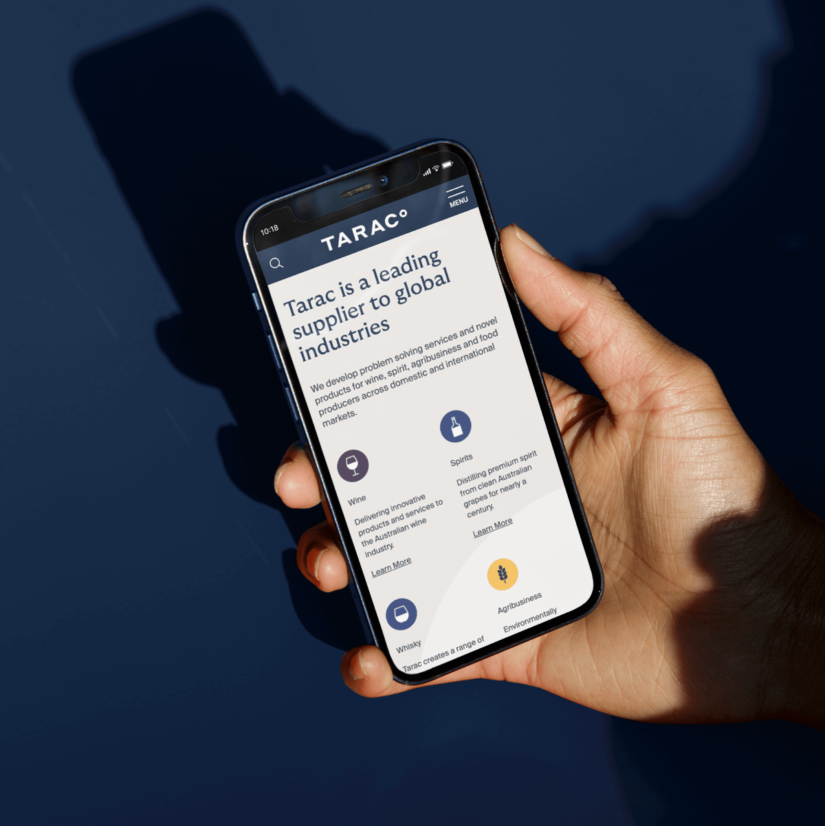 The new Tarac website as displayed in a mobile device.