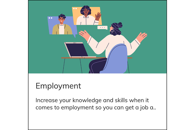 Illustration, title and description for the Employment module of the Autistics' Guide to Adulthood