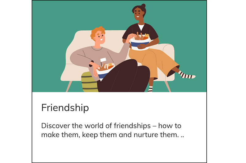 Illustration, title and description for the Friendship module of the Autistics' Guide to Adulthood