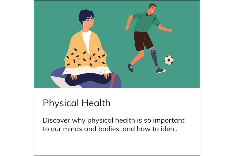 Illustration, title and description for the Physical Health module of the Autistics' Guide to Adulthood