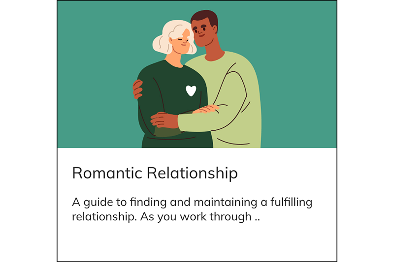 Illustration, title and description for the Romantic Relationships module of the Autistics' Guide to Adulthood