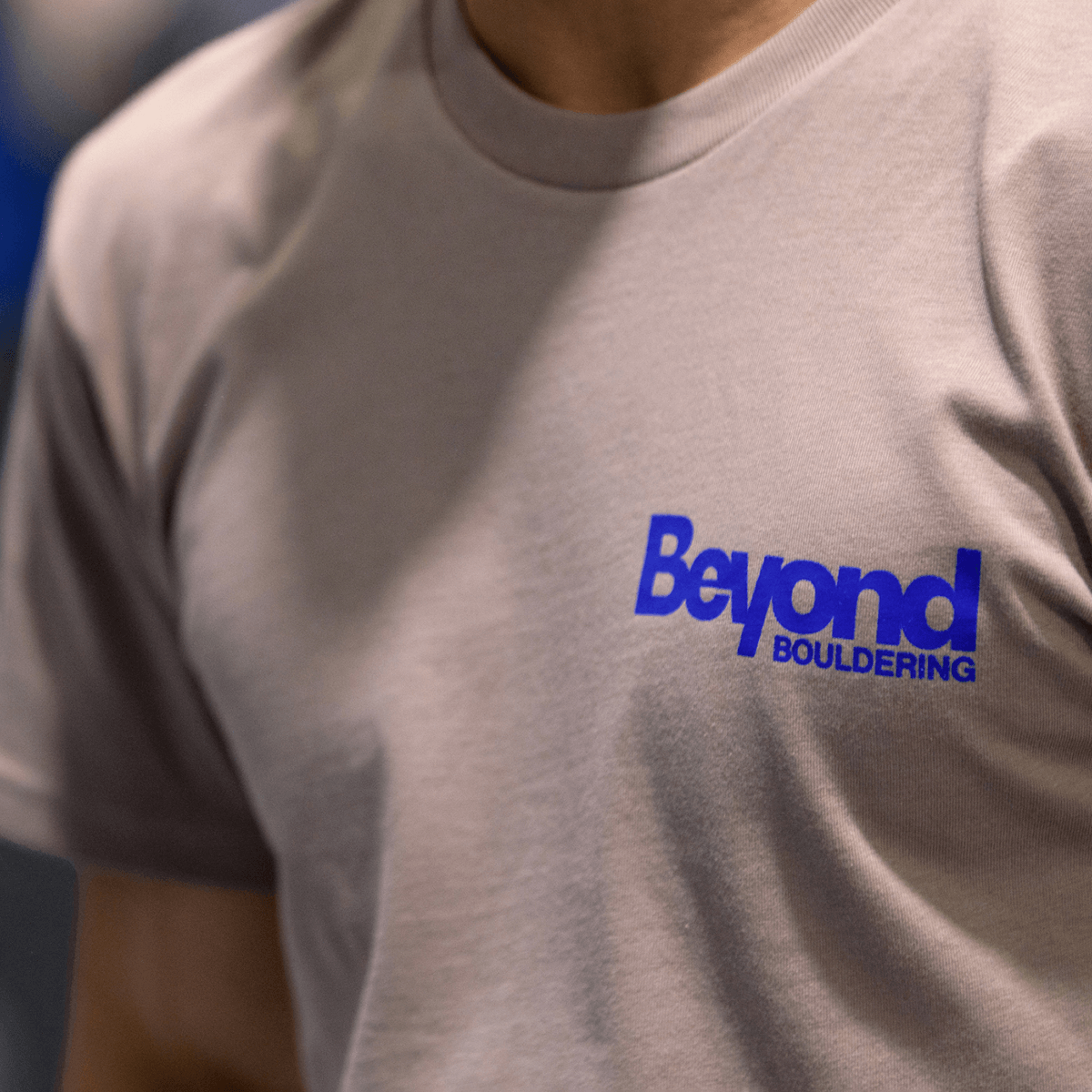 Beyond Bouldering logo printed on a t-shirt