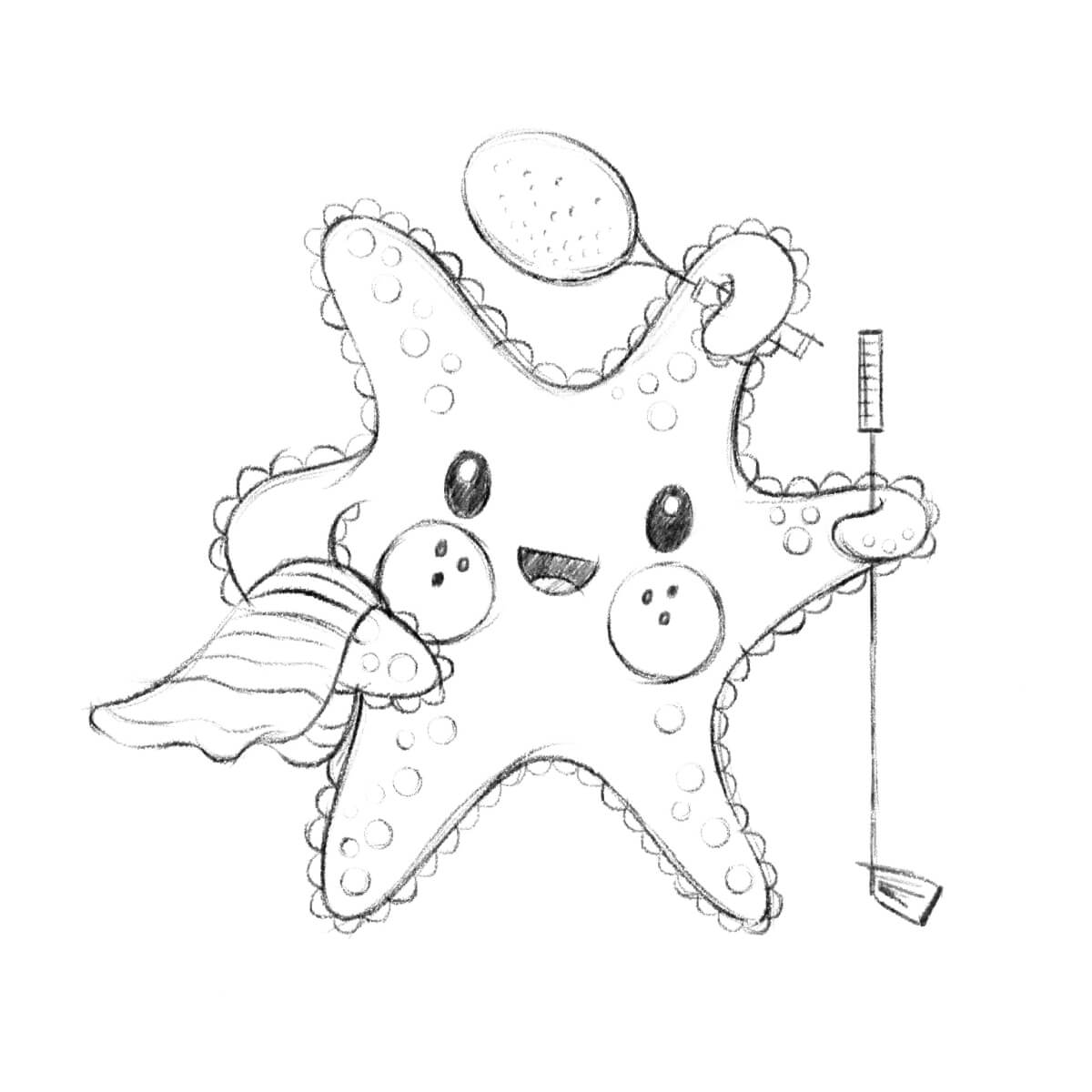 Original pencil sketch of Sonny the Starfish