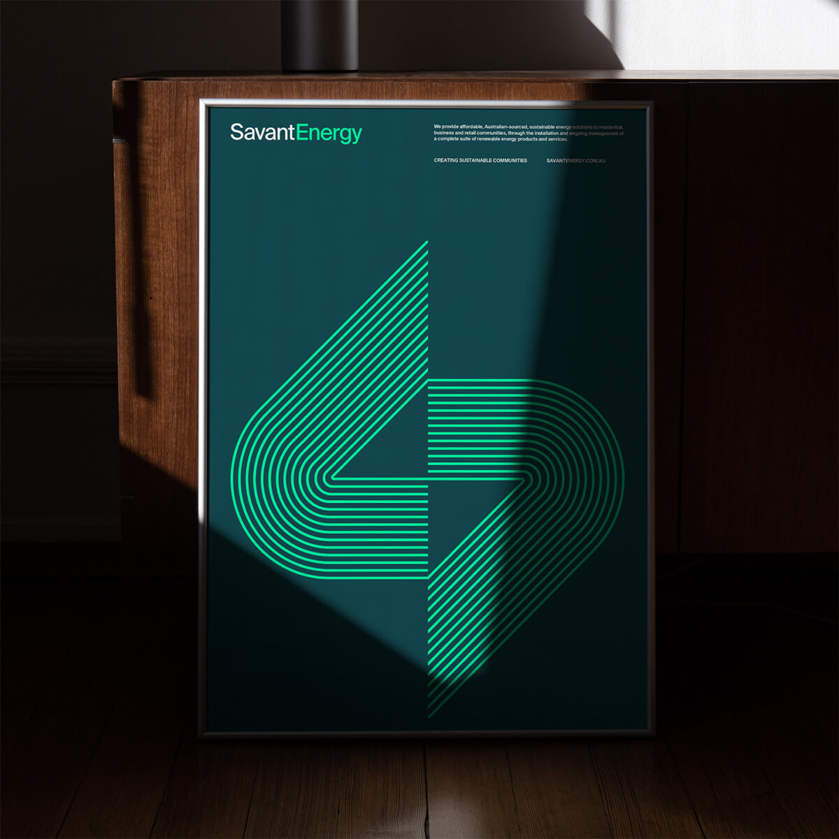 A print poster showcasing the Savant Energy brand.
