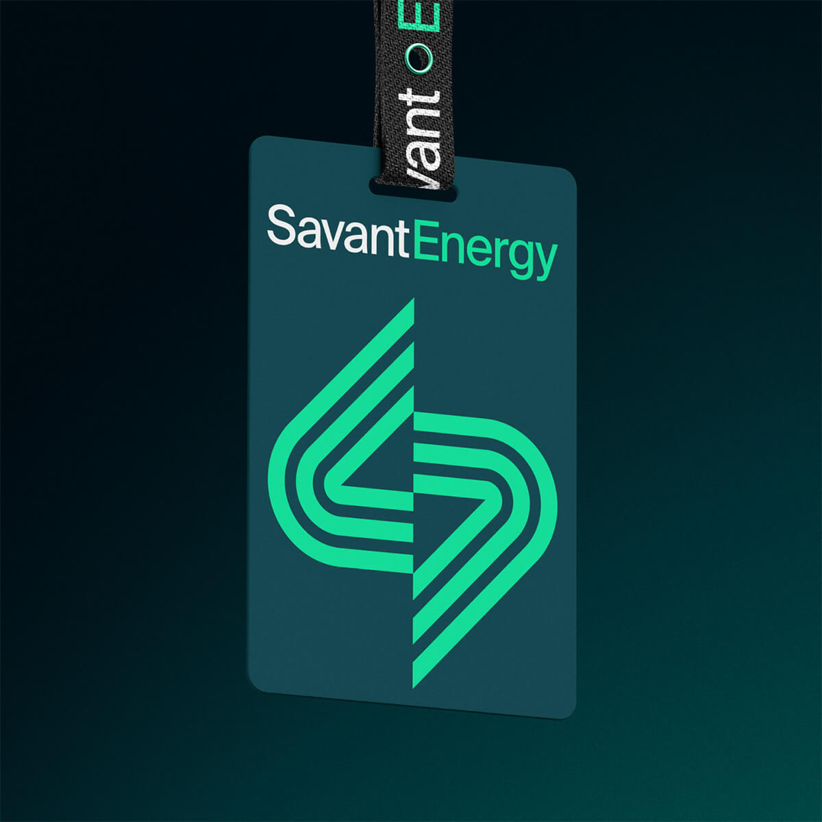 A swipe card on a lanyard with the Savant Energy logo
