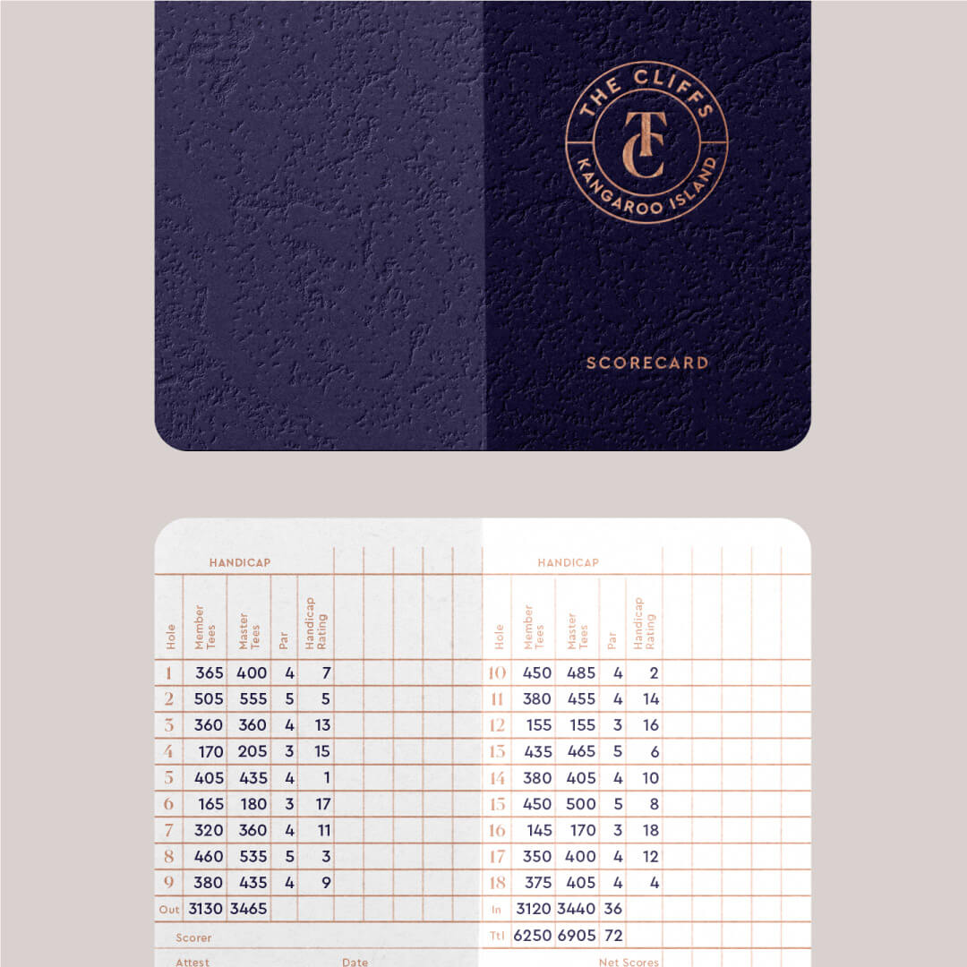 The Cliffs branded golf score card