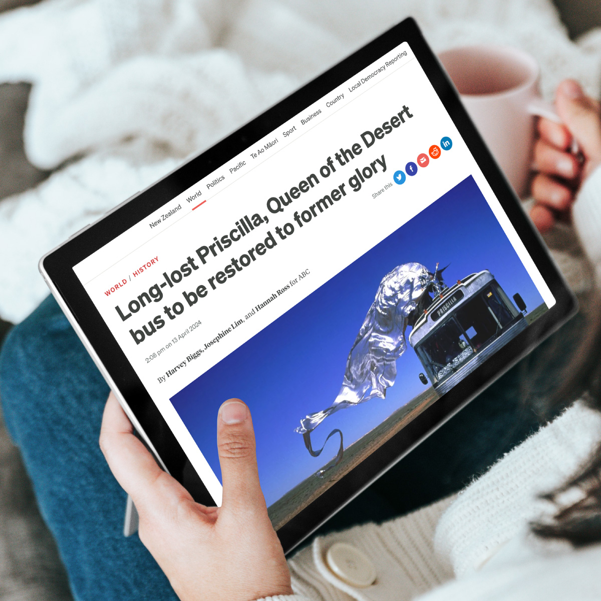Image of news story on tablet