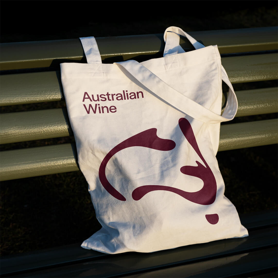 The Wine Australia logo printed on a tote bag