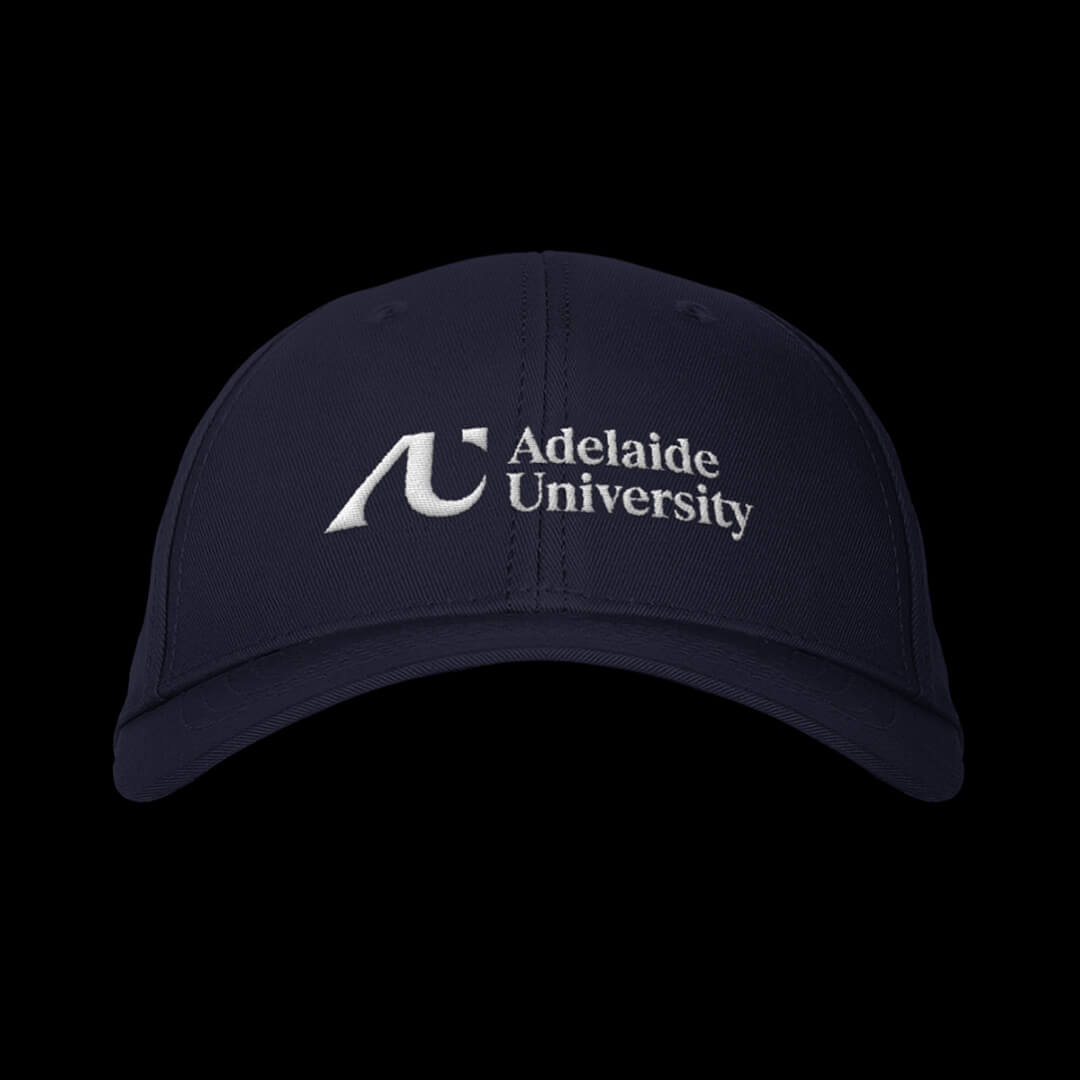 The Adelaide University logo printed on a hat