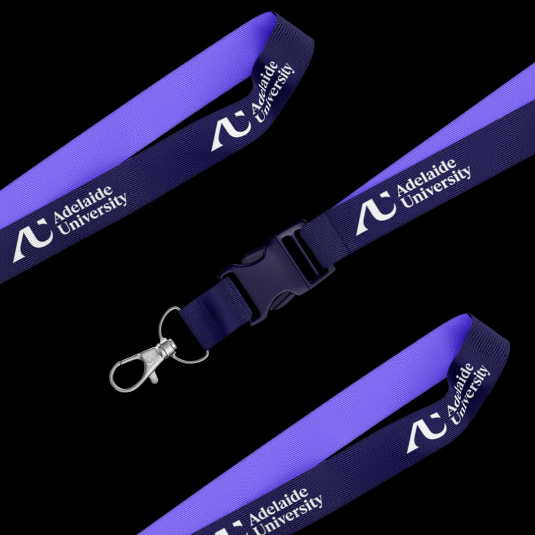 The Adelaide University logo printed on a lanyard