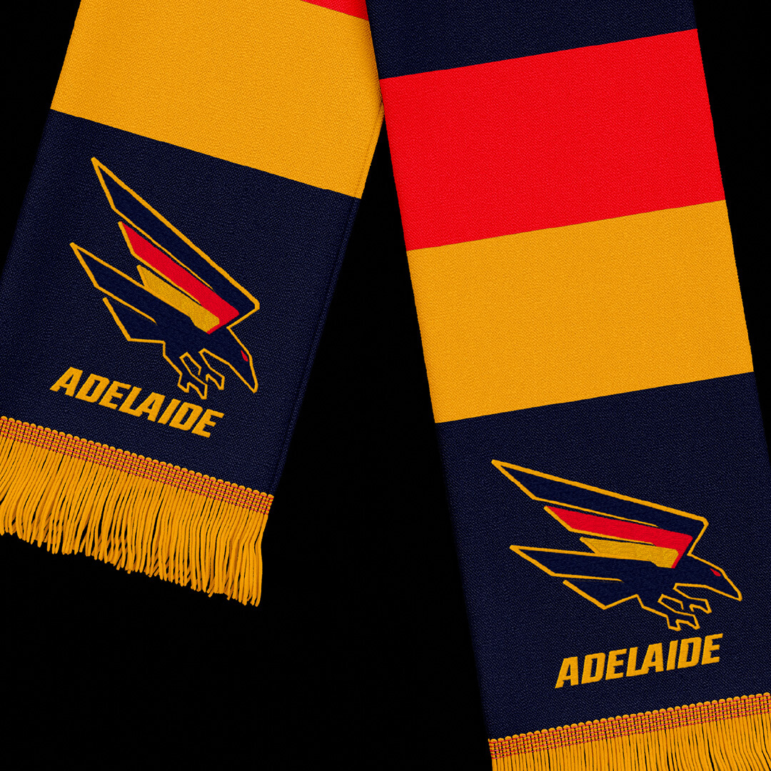 The Adelaide Crows logo printed on a scarf featuring the new colours