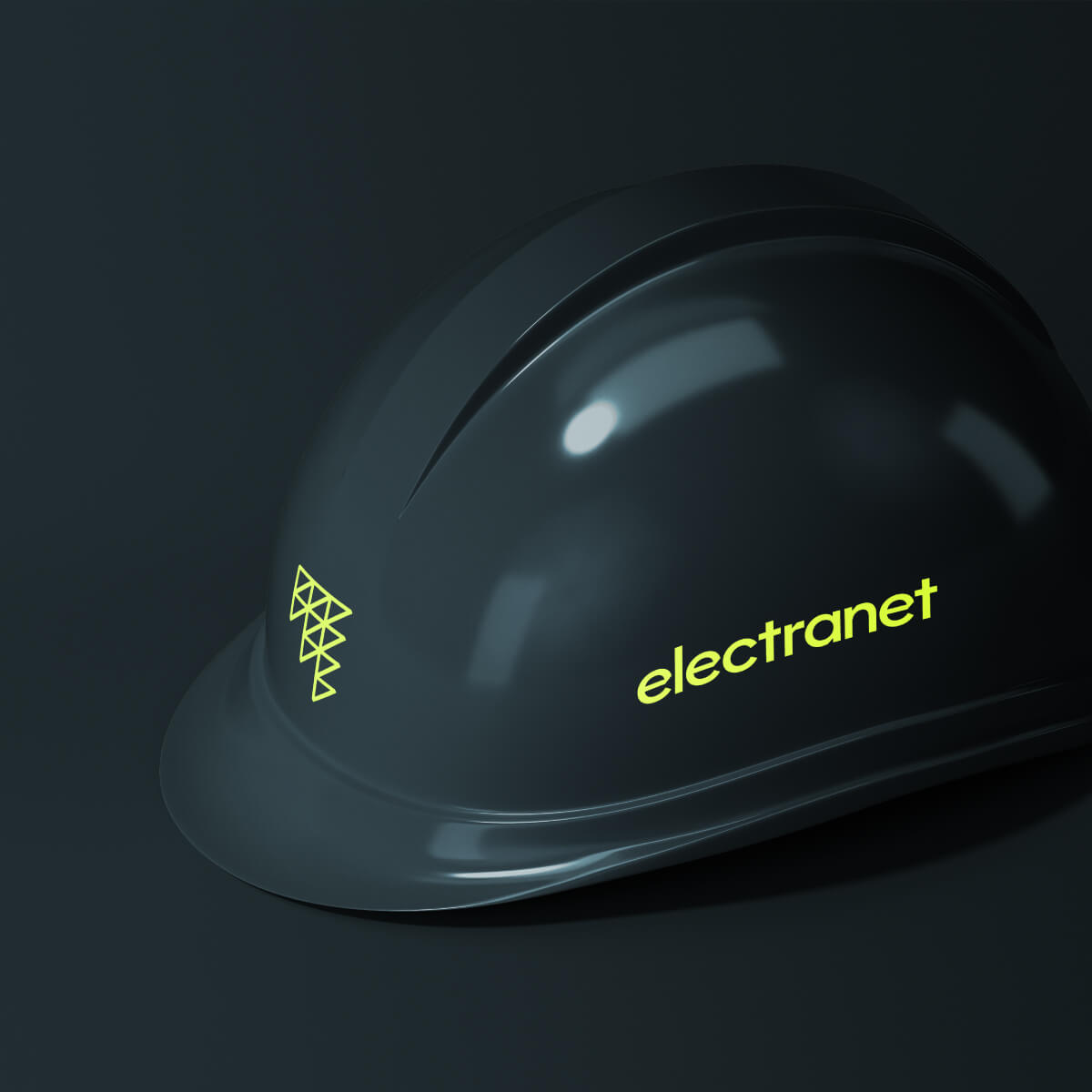 Electranet logo printed on a hard hat
